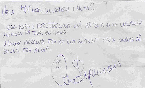 En hilsen til klubben fra Tom Strømnæss i crewet